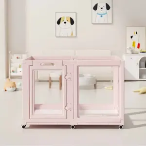 Modern Acrylic Puppy Playpen on Wheels: Clear Indoor Dog Crate for Small Dogs