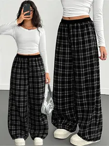 Women's Plaid Casual Fashion Pants, All-Season Fitted Drawstring Waist, Comfortable Street Style, Versatile Natural Waist Design, Fashion Casual Trousers, Casual Fit Comfy