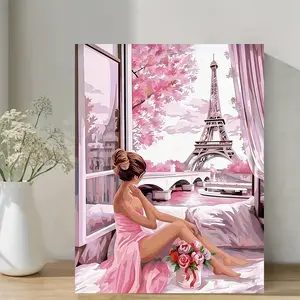 1 Piece Female Gaze Pink Paris Canvas Art Print - Wooden Frame, 30.48x40.64cm, Modern Wall & Home Decoration, Modern Art Design, Suitable for Living Room, Bedroom, Office or Bar, Perfect Gift Idea