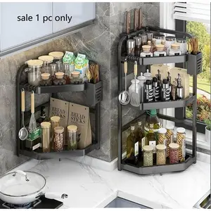Non-drilling kitchen corner storage rack, triangular corner storage rack, countertop seasoning rack, knife rack, chopstick holder, multi-functional rack