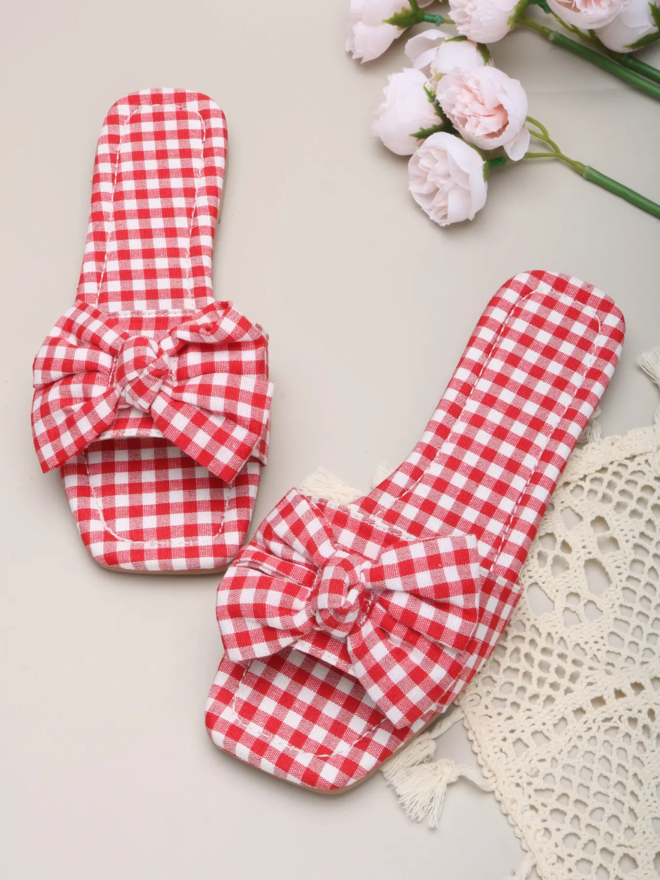 Women's Plaid Flat Sandals, Casual Summer Beach Shoes, Elegant Simple Design, Perfect for Daily Wear & Party