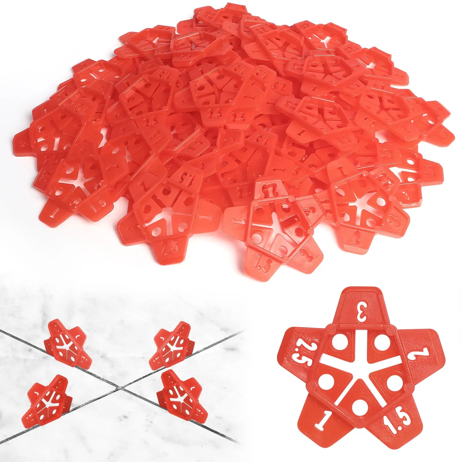 Tile Leveling System 600 Reusable Spacers Pentagram Plastic Shims For Various Types Of  Upgraded 5 Different Sizes Easy To Use And Remove Suit 1-1.5-2-2.5-3 Mm Gap