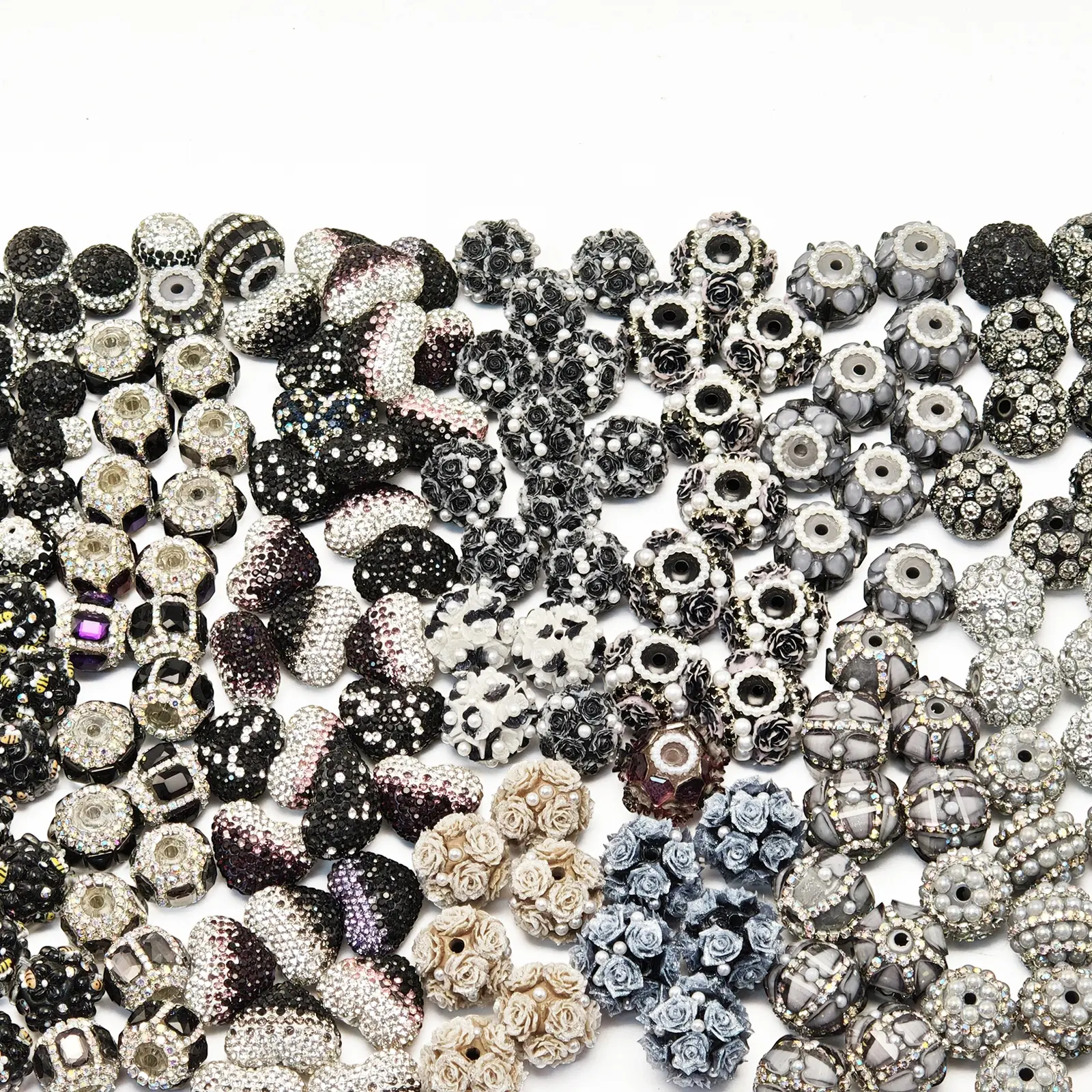 5pcs Mixed Style Rhinestone Resin Beads For Jewelry Making, Random Color Delivery, Large Hole Beads With Pearl Crystal Flower Heart Design, DIY Bracelet Necklace Charm Beads, Handmade Jewelry Accessories, Luxury Vintage Decorative Beads.