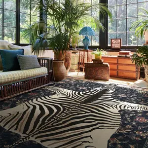 Boho Style Zebra Pattern Rug, Non-slip Washable Floor Mat, Bohemian Area Rug, Decorative Carpet for Home Living Room Bedroom Study Room, Boho Area Rugs