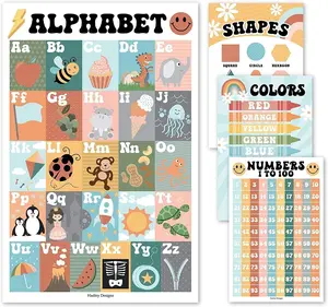 ABC, Numbers 1-100, Colors, and Shapes | Set of 4 | Educational Posters Classroom Supplies Charts Learning Materials