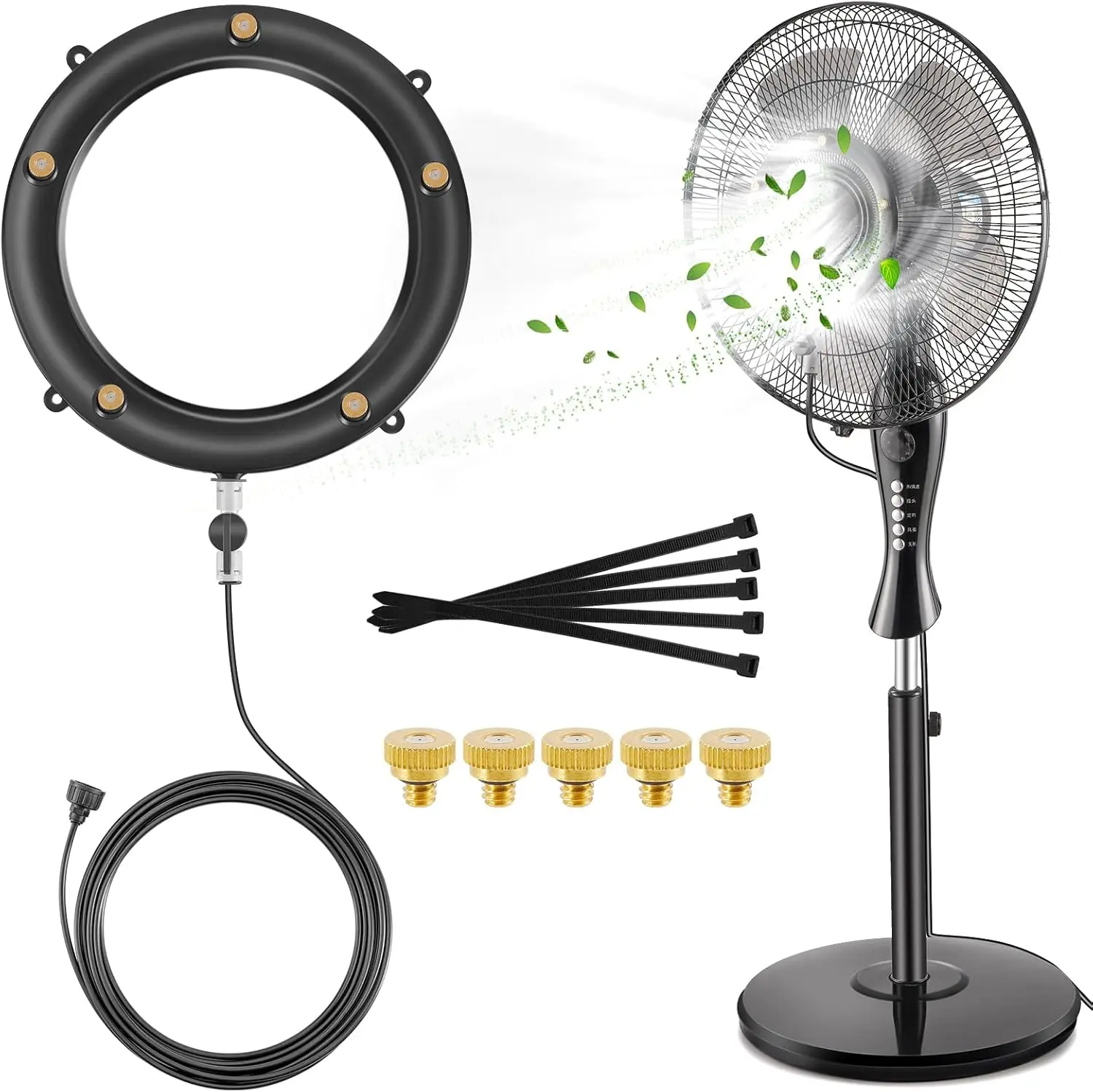 Fan Mister Kit for Outside Patio, Misters with 19.69FT Water  Line + 5 Brass Mist Nozzles + Misting Ajustable Value for Cooling Outdoor Backyard, Connect to Any Outdoor Fan(Not Included)