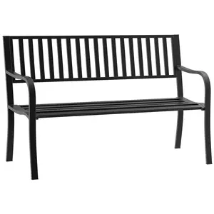 50" Porch Bench With Curved Armrests And Ergonomic Back Stable For Year Round Outdoor Use Slatted Seat And Back With Curved Armrests Holds 528 Lbs