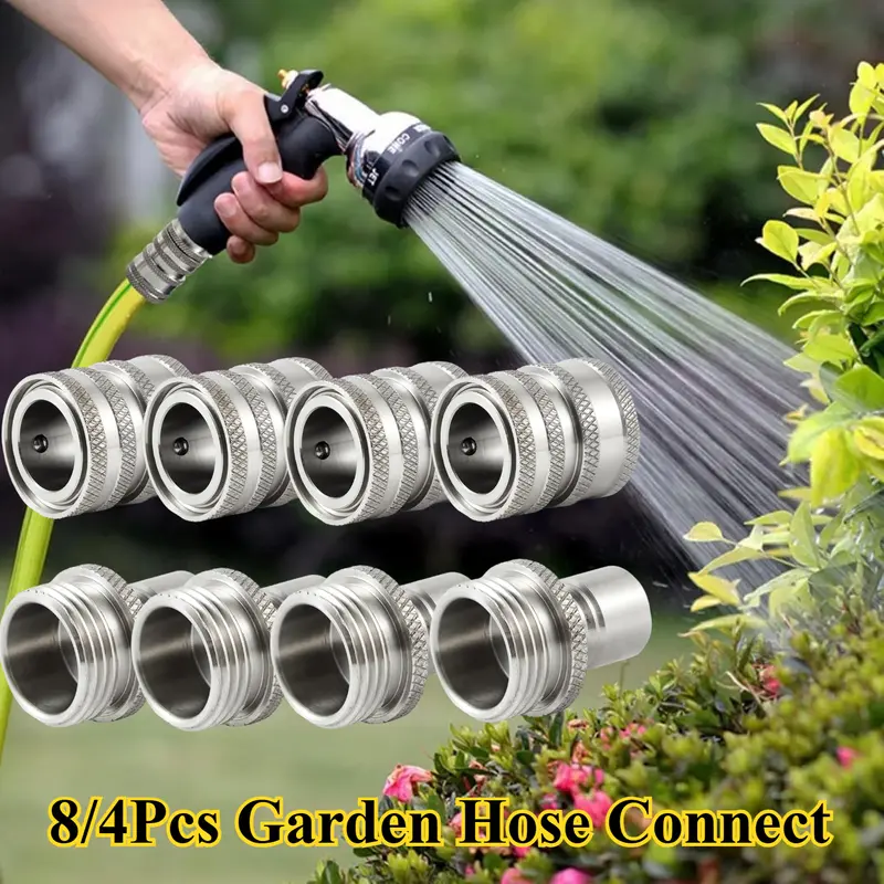 A Set of 8/4 Pcs Heavy Duty Stainless Steel Hose Quick Connect,3/4 Inch GHT Leak-Proof Garden Hose Quick Disconnect Fittings for Outdoor Watering & Car Wash,Halloween Christmas Party Gifts,Tools & Hardware
