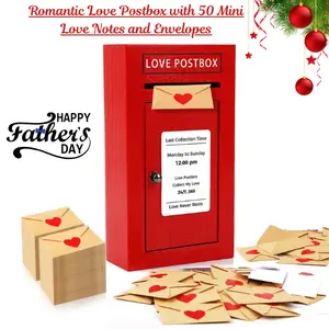 Romantic Love Postbox With 50 Mini Love Notes & Envelopes | Valentine’s & Father’s Day Gift For Him | Love Letter Set For Husband, Boyfriend & Dad