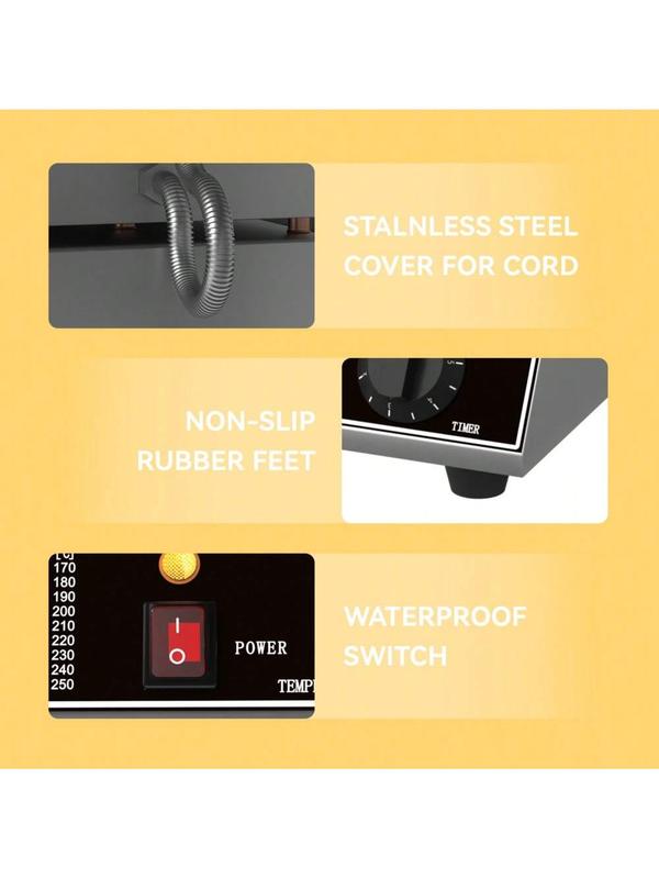 Commercial Waffle Maker,1200 W Round Nonstick Waffle Iron, Rotatable Waffle Baker Machine With 122-572℉ Temp Range And Time Control, Stainless Steel Waffle Maker Eflon-Coated Baking Pan