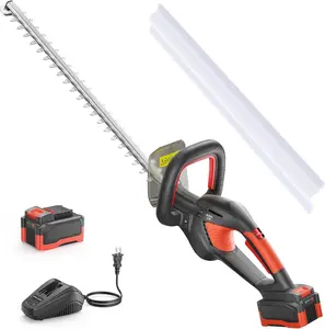 Fenbeli 21V Cordless Hedge Trimmer with 20" Dual-Action Blade – Electric Bush Cutter with 2.0Ah Battery & Charger, Lightweight Handheld Shrub Trimmer for Garden, Yard & Hedges (Black and Red)
