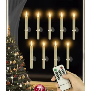 Christmas Flameless Candles with Remote Timer, Christmas Window Taper Candles with Suction Cup and  Base  Operated Candle Sticks for Christmas Halloween Decorations (9 Pack)