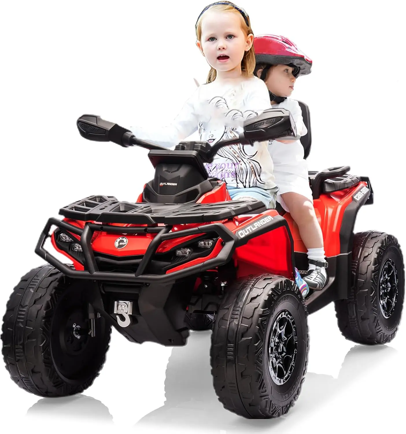 GAOMON Licensed 24V Can Am Kids' Ride-On ATV, 2-Seater with 4x200W Motors, Foam Tires, Bluetooth, 3 Speed Settings, LED Lights, Dual Safety Belts, Red