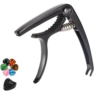 Guitar Capo Acoustic Capo Electric Guitars Capo  Zinc Alloy Guitar Accessories for Acoustic and Electric Guitars Ukulele Mandolin Banjo Bass (Black with 6 Picks)