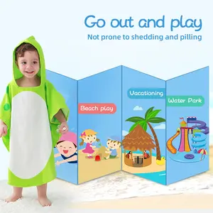 1 Children's Beach Towel, Cartoon Beach Cape with Hat, Soft and Absorbent, Suitable for Family, Shower, Swimming and Beach