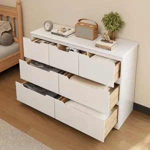 Gizoon 7 Drawer Dresser, 48" Wide Wood Chest of Drawers for Bedroom, White Modern Storage Organizer, Handle Free Design, Living Room, Kids Room, Entryway, Hallway, White