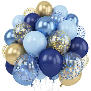 Navy Blue Gold Balloon, 60 Pack 12-Inch Metallic Blue & Macaron Blue Balloons