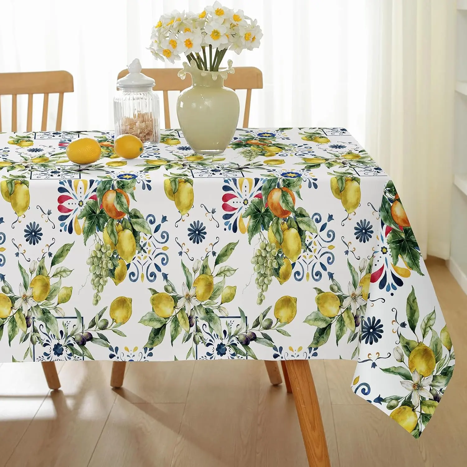 SASTYBALE Summer Tablecloth for Rectangle Tables, Wrinkle Resistant Spill-Proof Table Cloth Summer Lemon Table Cover for Dinning Kitchen Outdoor Party Decoration
