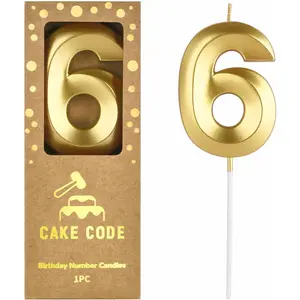 2.76 Inch Diamond Gold 6 Number Birthday Candles, Gold & Cake Number Candles, Party Celebration