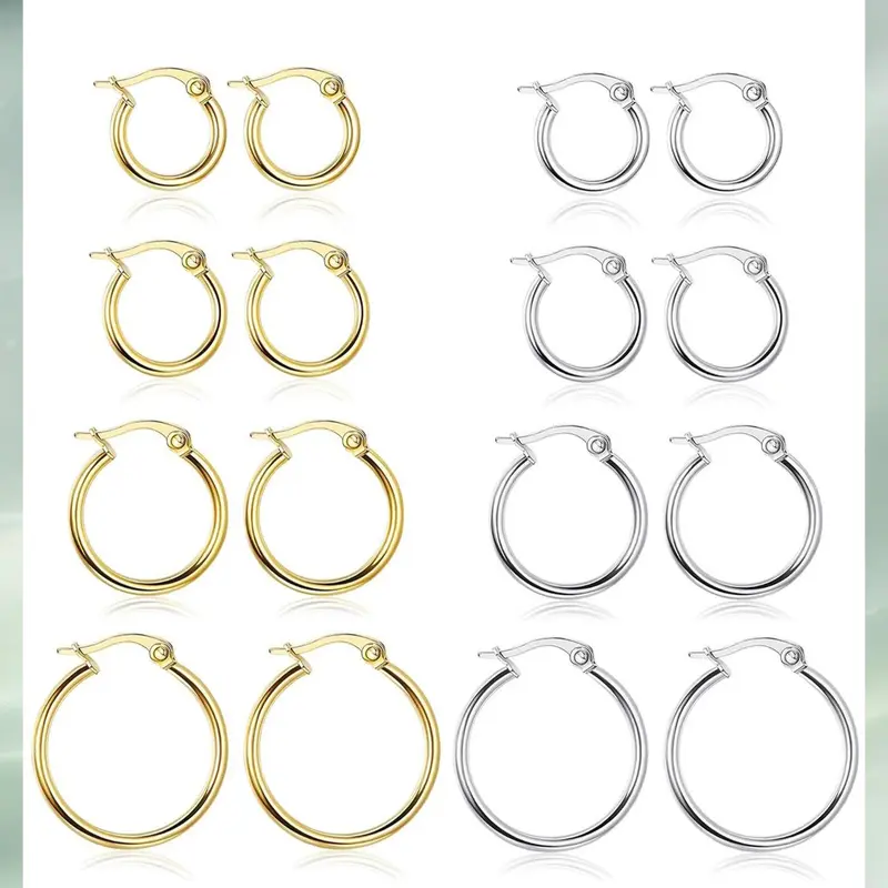 LOYALLOOK Gold Hoop Earrings Set Stainless Steel Rounded Small Hoop Earrings Set for Women Cute Huggie Earrings Nickel Free 10/12/15/20MM
