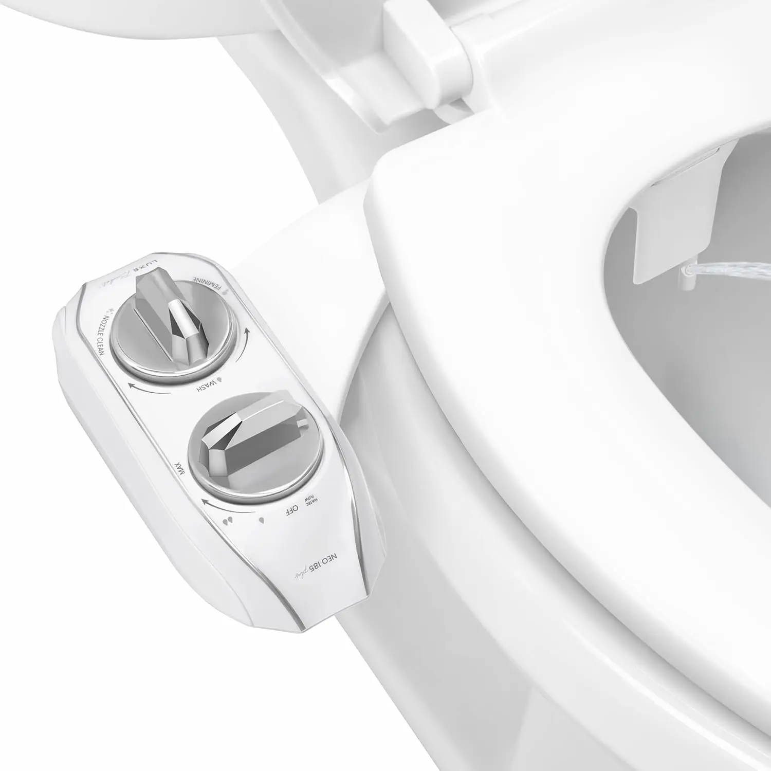 Manual Non-Electric Bidet Toilet Attachment, Patented Slide-In Quick Install Dual Nozzle Bidet Sprayer, 360° Self-Clean Nozzles, EZ Lift Clean Design, Adjustable Water Pressure Feminine & Rear Wash Bidet Accessory in Chrome