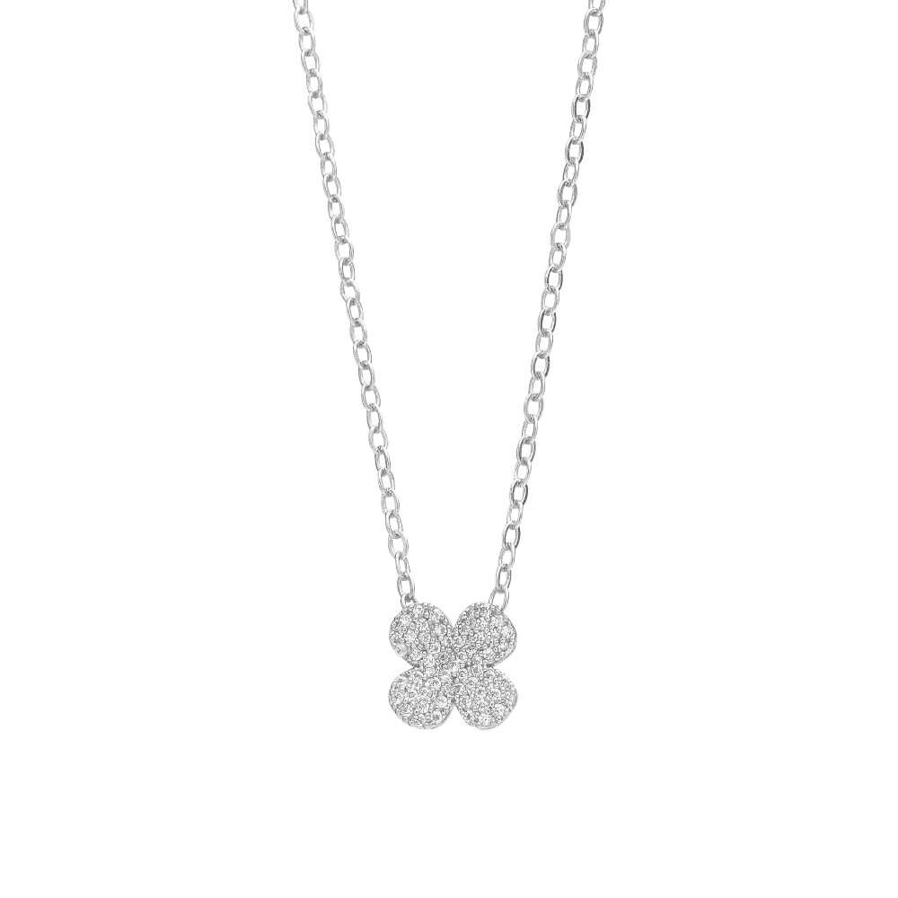 Arria Premium White Gold Tone Cubic Zirconia Clover Pendant Necklace Arria Premium White Gold Tone Cubic Zirconia Clover Pendant Necklace