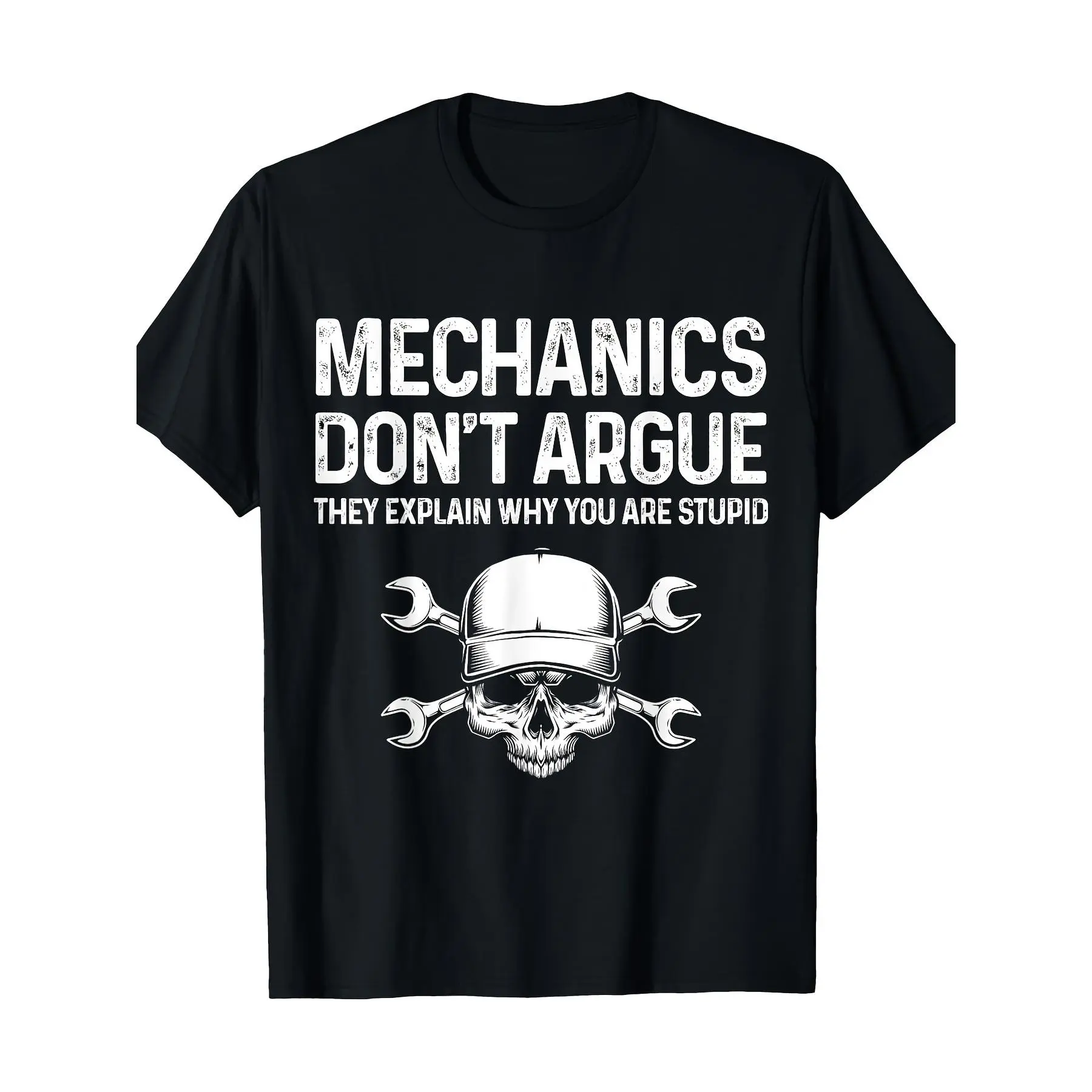 Women's Slogan Tees - Shortsleeve "Mechanics Don't Argue" Top, Heavyweight 220g Casual Wear, Funny Mechanic Gift, Made in USA, Special, Robust, Graphics, Sustainable