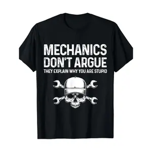 Women's 220g Cotton Shortsleeve Slogan Tee - "Mechanics Don't Argue They Explain" Funny Mechanic Gift, Robust Graphics Tops, Sustainable Everyday Casual Streetwear, Made in USA