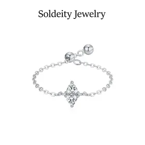 Waterdrop Cubic Zirconia Promise Ring for Women Adjustable Dangle Ball Link Chain Eternity Ring Wedding Engagement Gifts Size 5-9