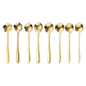 8count Flower Spoon Set, Small Teaspoon Coffee Spoon, Cute Ice Cream Dessert Spoon Silvery Golden Stainless Steel Spoon for Coffee Tea. Tea Scoop Dinnerware Sets Utensils Cutlery