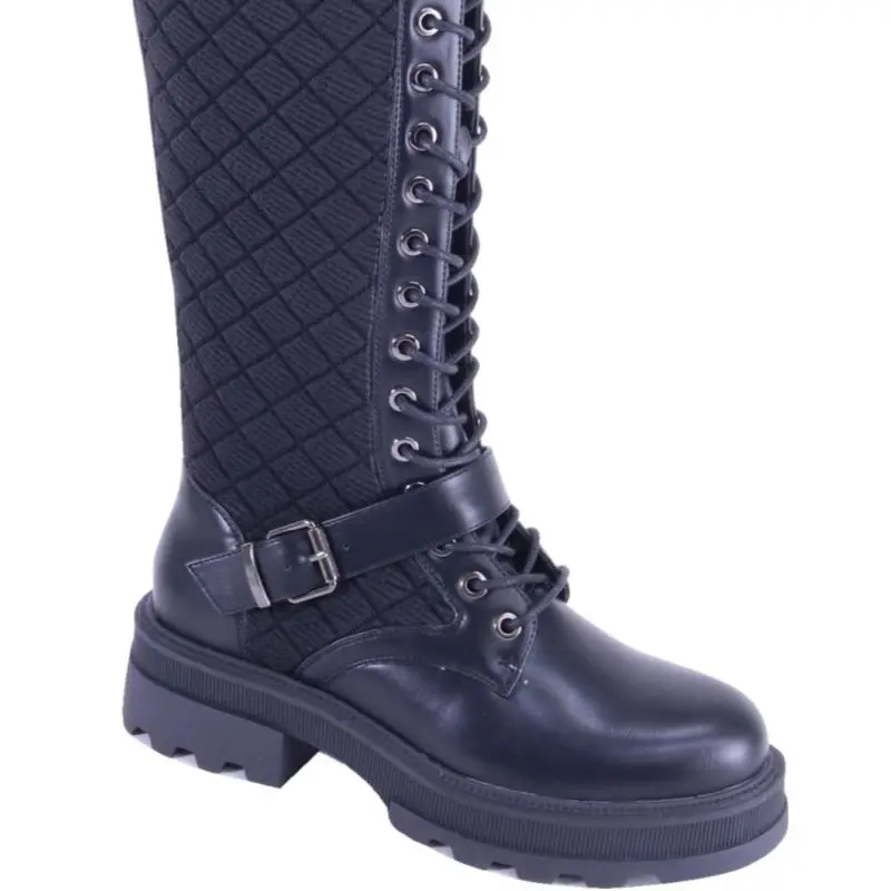 Fabric Boot with Lace-Up Design and Belt Detailing - Product Title