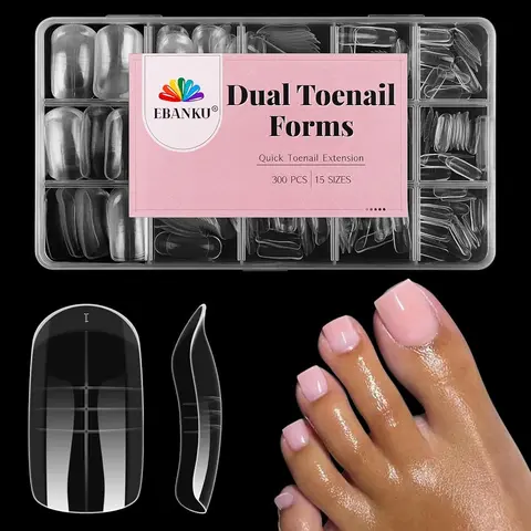 EBANKU Reusable Dual Square-Shape Nail Forms, 15 Sizes Full-Coverage Molds for Polygel & Acrylic Nail Extensions, French Manicure/Pedicure for Adults, Salon/DIY Use, Birthday Gifts