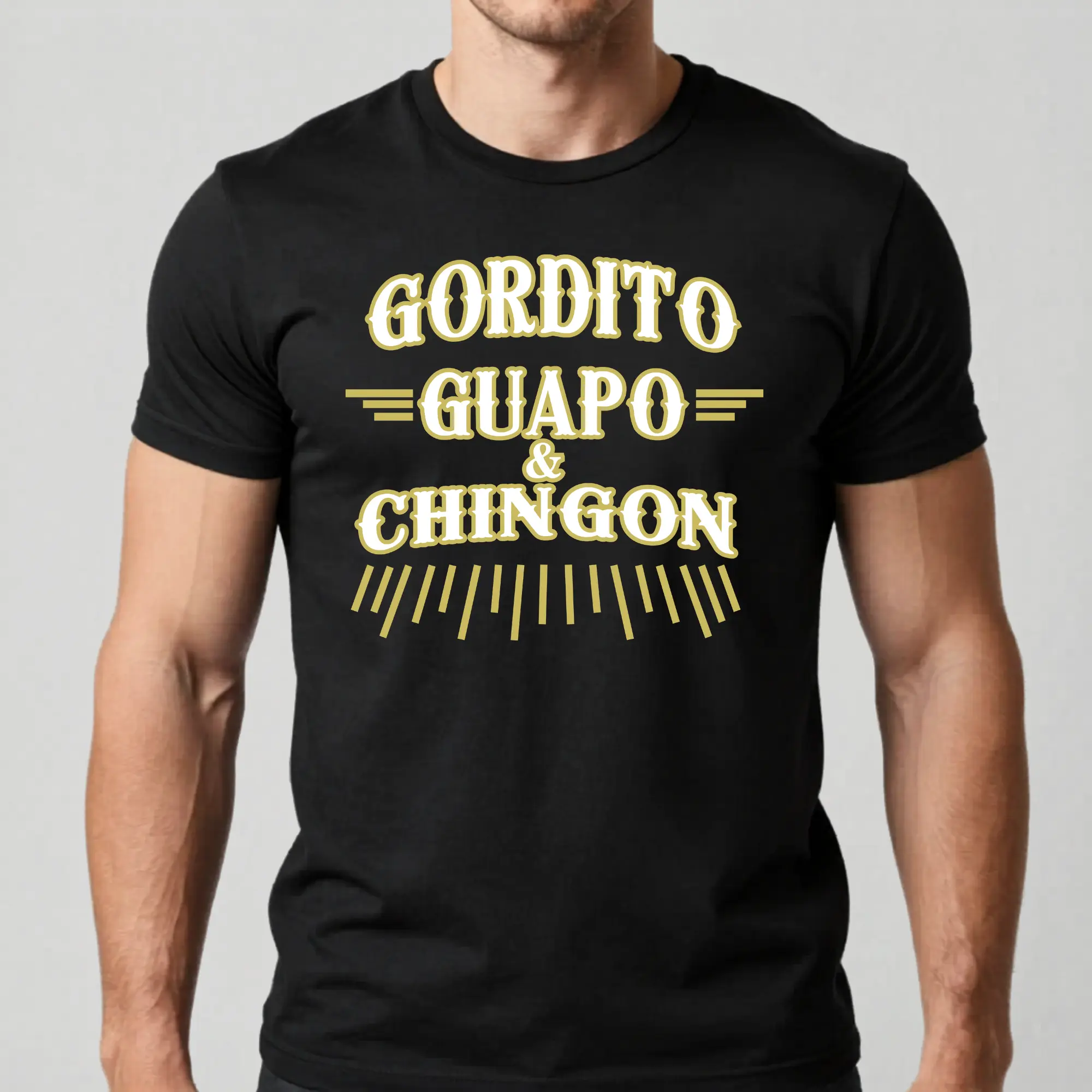 GORDITO GUAPO & CHINGÓN  Men's Vintage Comfy Mexican Graphic T-Shirt - Print, Ribbed Crew Neck, Short Sleeve, Mesh, Sporty, Fitted, Cotton, Breathable, Casual, Basic, Layerable, Hemmed, Athletic, Machine Washable, All-Season Top for Jeans Pairing Menswear