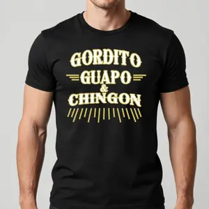 GORDITO GUAPO & CHINGÓN  Men's Vintage Comfy Mexican Graphic T-Shirt - Print, Ribbed Crew Neck, Short Sleeve, Mesh, Sporty, Fitted, Cotton, Breathable, Casual, Basic, Layerable, Hemmed, Athletic, Machine Washable, All-Season Top for Jeans Pairing Menswear