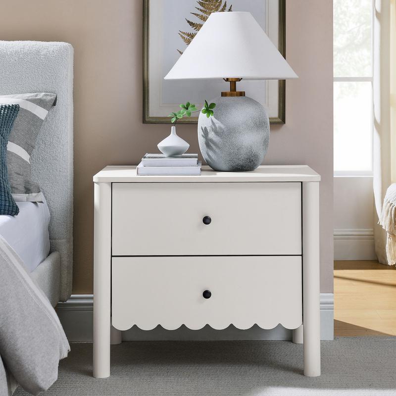 Emmeline Scalloped 2-Drawer Nightstand in White