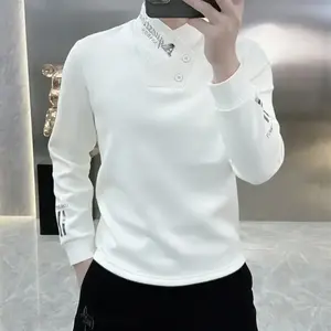 Men's Sweatshirt Light Luxury Trendy Fleece Thickened Mandarin Collar T-Shirt Autumn Winter New Base Shirt