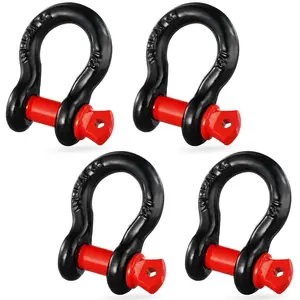 1/2-Inch D-Ring Shackle, 4-Pack Alloy Steel Shackles, 17,637 Lbs Break Strength (8 Ton), Includes 5/8-Inch Screw Pin, Heavy-Duty Off-Road Vehicle Recovery Shackle, Tow Accessories for Jeep, Truck, SUV, Black