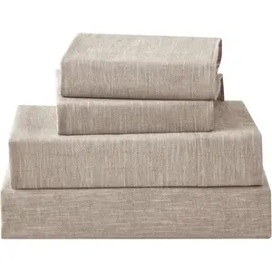 Linen Sheets  Size, Stonewashed Linen  Blend Sheets with Slub Texture, Breathable & Soft  Bedsheets, -Season Comfort, 4 count, Beige