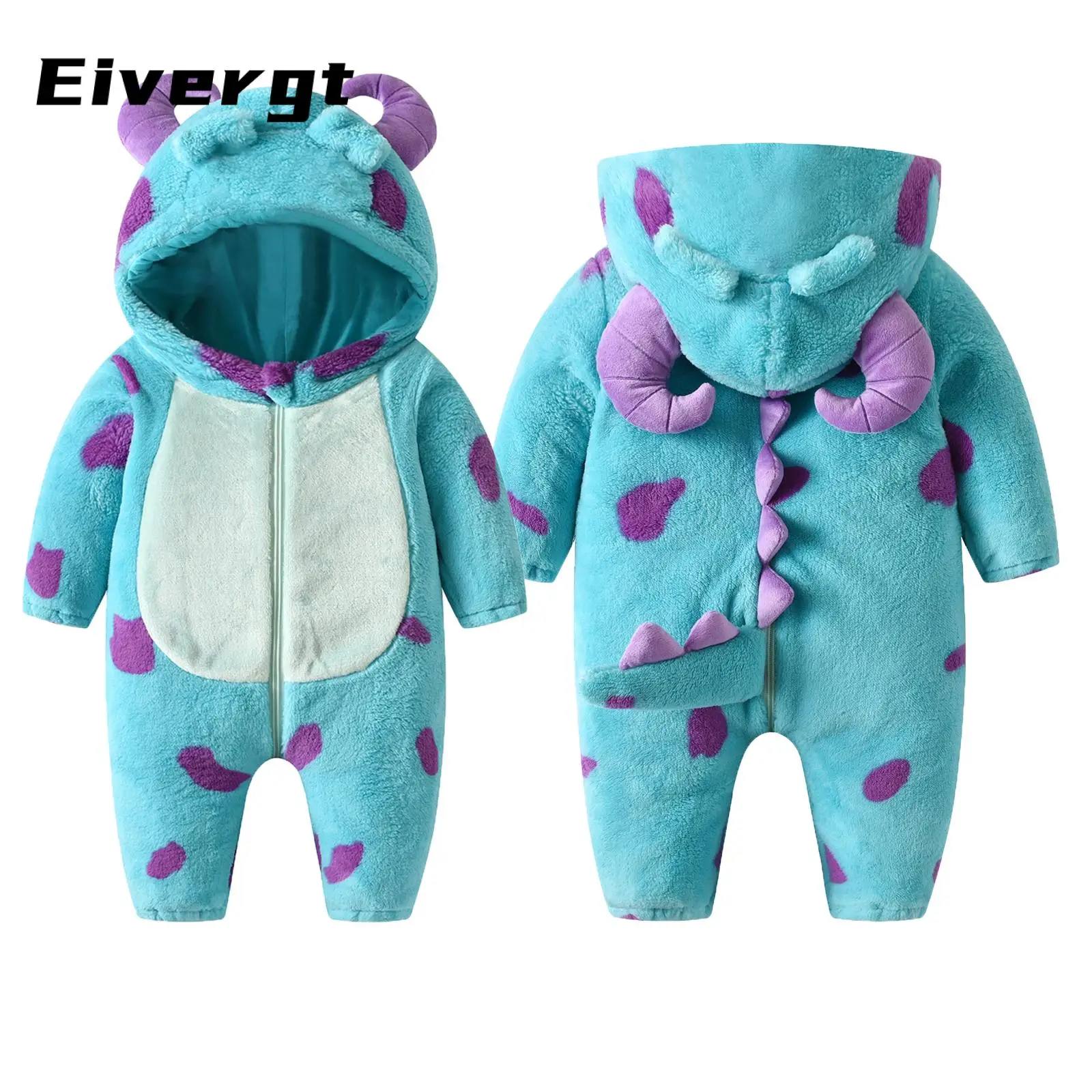 Infant Fleece Jumpsuit Cartoon Animal Horn Hooded Warm Thicken Winter Rompers Outwear Snowsuit for Baby Girls and Boys