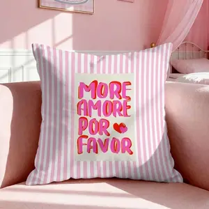 Striped Heart Pattern Pillow Cover, Fun Print Cushion Case for Girl's Room, Decorative Throw Pillow for Home Decoration