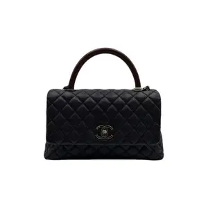 Pre-owned CHANEL h7 Coco Handle Medium Navy blue Caviar Leather Flap Bag with Special Leather Handle H19048