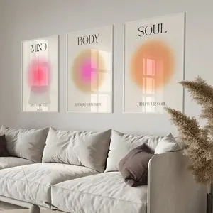 3pcs Unframed Trendy Motivational Quote Positive Aura Spiritual Grainy Gradient Wall Art Canvas Painting Posters For Living Room Home Decor Botanical Simple Frameless/Framed painting