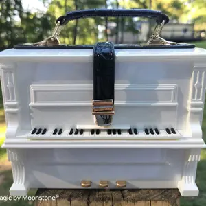 Moonstone Piano Handbag - White or Black, Includes Black Strap, Ideal for Music Lovers