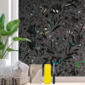 Window Film, Window  Film Frosted, Vinyl Glass Covering, Stained Glass Decorative Film, Static Window Clings, Non-Adhesive (Black/, 17.7" x 78.7")