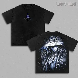 Eldenring Boss Frenzy Flame, Maliketh, Malenia, Radahn, Messmer, Ranni Unisex Street Style Apparel - FromSoftware Collection Game Oversized Washed Seamless Shortsleeve Cotton T-Shirt, Acid-Washed Lightweight Gift for Him