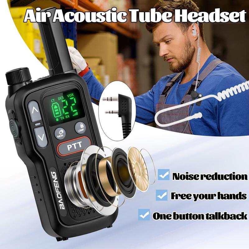 4PCS BAOFENG USB Rechargeable Long Range Mini Walkie Talkie Type-C Charging Upgrade 888s Lightweight with Earpieces VOX LCD Display Flashlight NOAA Weather Receive Handheld Two Way Radio for Kids Adults Family Outdoor Sports Camping Hiking