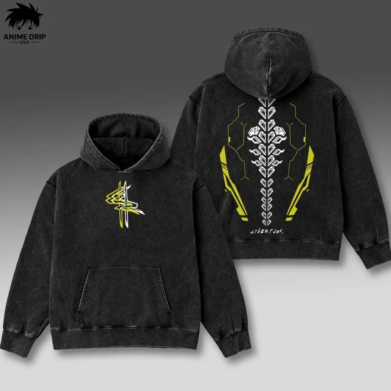 Cyberpunk V2 Print Washed Cotton Hoodie, Vintage Graphic Tee Washed For Fans Anime Cyberpunk: Edgerunners, Design Top Cotton Streetwear Anime Manga Hoodie Clothes Menswear Womenswear, Hoodie Unisex Hot 2025 1OJ
