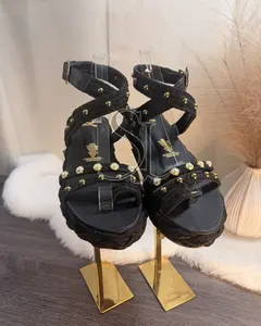 DORAL sandal,2cm high, toe ring,Braided fiber and strap with adjustable buckle, Dark