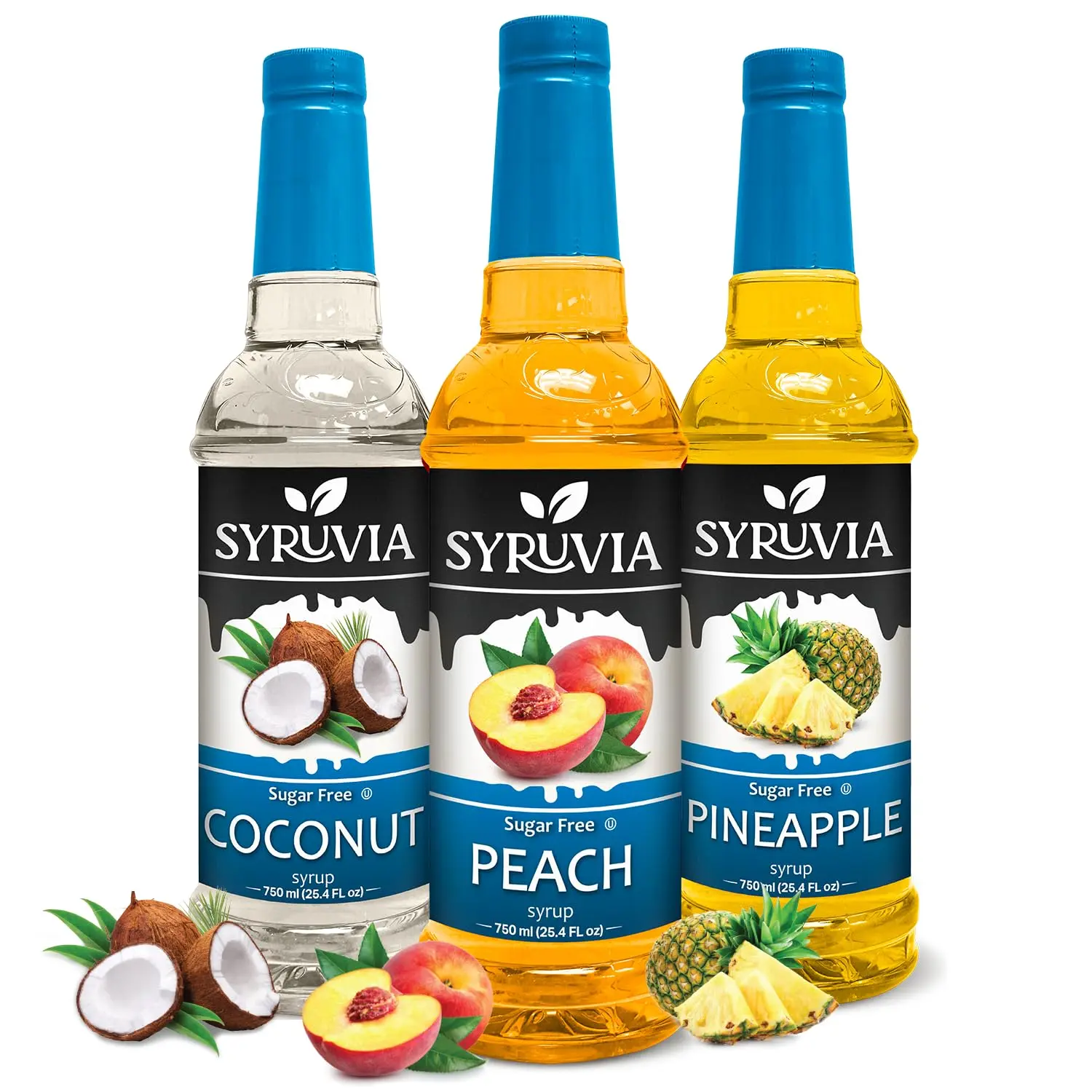 Syruvia Sugar Free Variety Pack - Coconut, Peach & Pineapple Syrup 25.4 Fl oz (3-Pack)