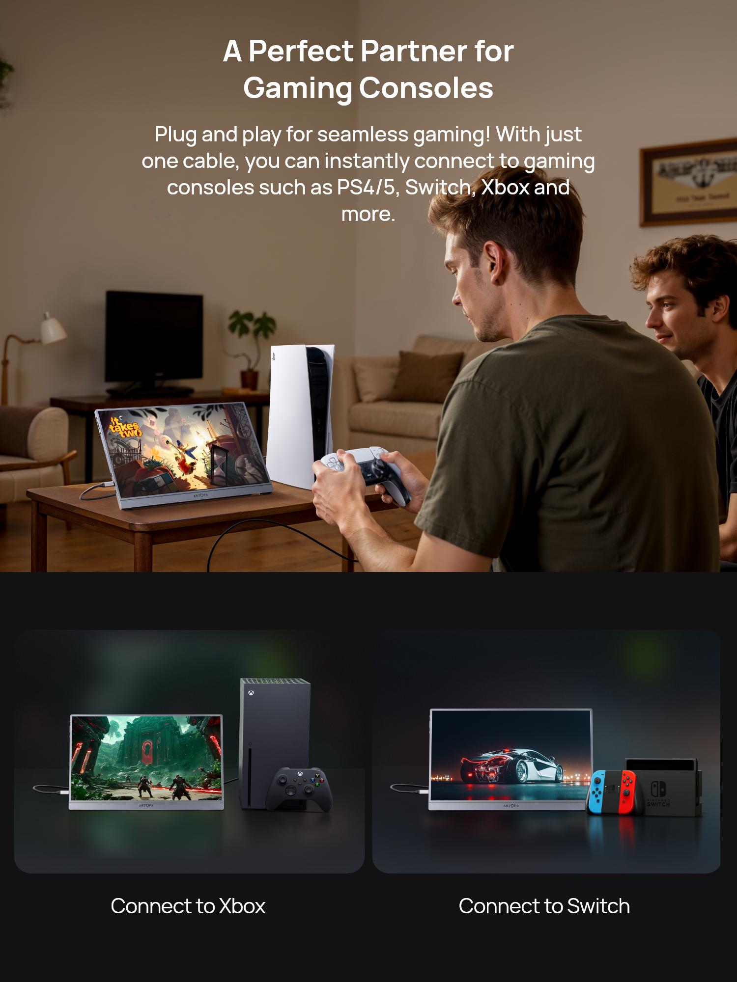 ARZOPA 16.1'' Portable Gaming Monitor 100% sRGB 144Hz&60Hz 1080P FHD Kickstand Portable Monitor External Second Screen for PS5 Xbox Laptop PC Switch